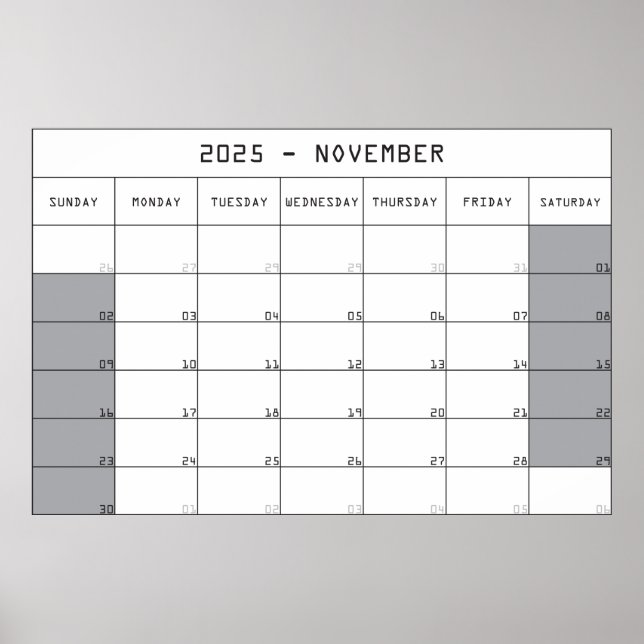 2025 november planer calendar big notes space poster (Front)