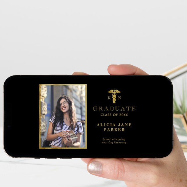 2025 Nursing school graduation gold elegant photo Announcement (Front Digital)