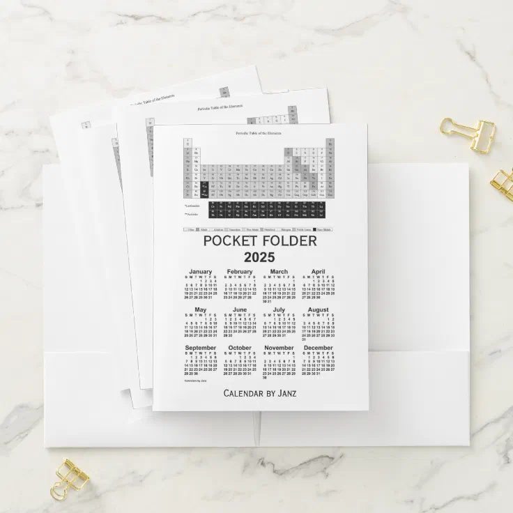 2025 Periodic Table Calendar by Janz White Pocket Folder Zazzle