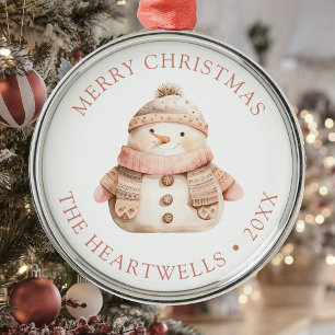 2025 Personalized Pink Snowman Merry Christmas Metal Ornament