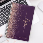 2025 Personalized Purple Rose Gold Glitter Planner<br><div class="desc">Personalize this elegant modern design with your name in vertical rose pink signature handwriting script on a purple background trimmed with a rose gold faux glitter border. Add the year in sans serif font. (To keep the swashes at the beginning and end of the name, replace only the letters, leaving...</div>