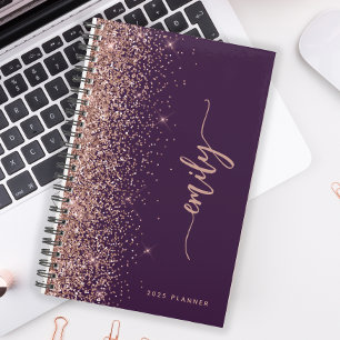 2025 Personalized Purple Rose Gold Glitter Planner