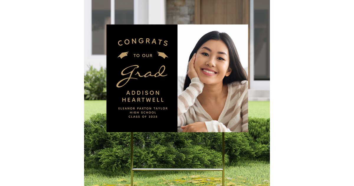 2025 Photo Black and Gold Graduation Yard Sign | Zazzle