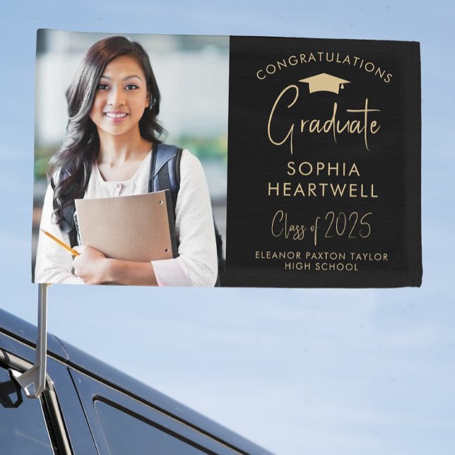 2025 Photo Black Gold Graduation Car Flag (Creator Uploaded)