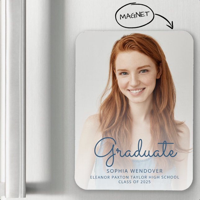 2025 Photo Blue Script Overlay Grad Announcement Magnet (Creator Uploaded)