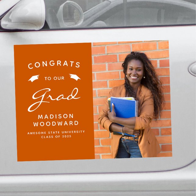 2025 Photo Burnt Orange Graduation Car Magnet (Creator Uploaded)