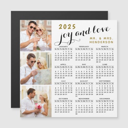 2025 Photo Calendar Fridge Magnet Black Gold White