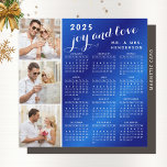 2025 Photo Calendar Fridge Magnet Blue and White<br><div class="desc">Create a 2025 magnetic calendar for fridge with custom photos and family name. Use the template to upload three personal pictures and type the name. For the best result,  use square pictures,  or those where people are not too close to the image's edges.</div>