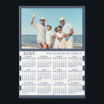 2025 Photo Calendar Fridge Magnet with Family Name<br><div class="desc">This personalized 2025 photo calendar magnet with a blue and white background is easy to customize with your personal picture and Last Name using the template. It's a lovely gift idea for a beach house or a yacht owner. Make your own calendar as a practical gift for family, couples, grandparents,...</div>