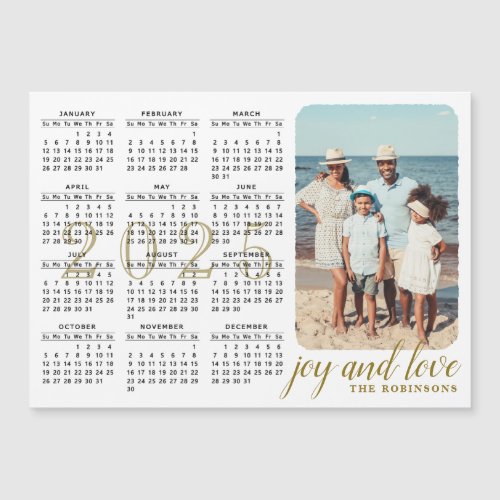 2025 Photo Calendar Magnet Modern Black White Gold
