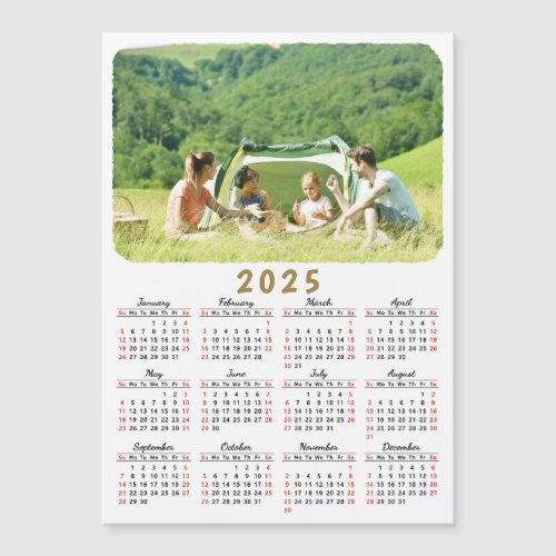 2025 Photo Calendar Magnet Modern Red Black White