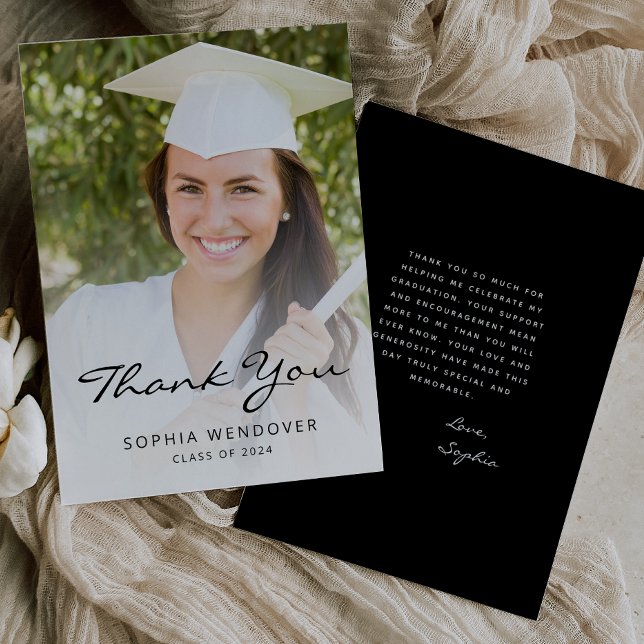 2025 Photo Classic Modern Black White Thank You Card (Creator Uploaded)