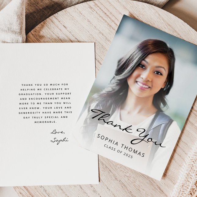 2025 Photo Classic Modern Black White Thank You Card (Creator Uploaded)