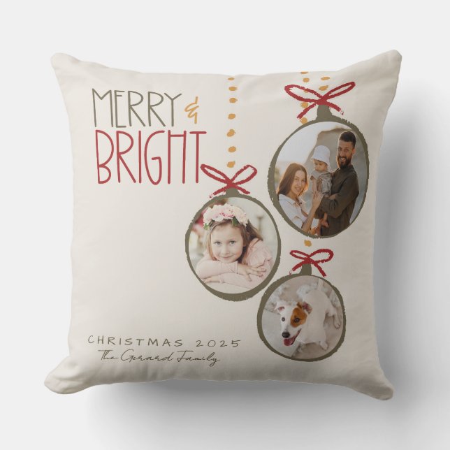2025 Photo Family Christmas Card Xmas Party Throw Pillow (Front)