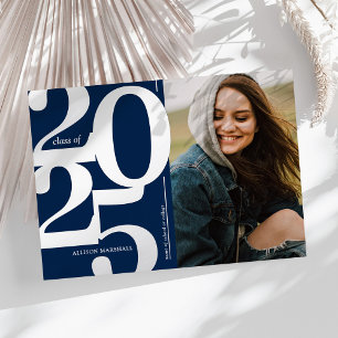 2025 Photo Graduation Party Navy Silver Foil Invitation