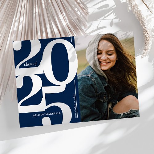 2025 Photo Graduation Party Navy Silver Foil Invitation