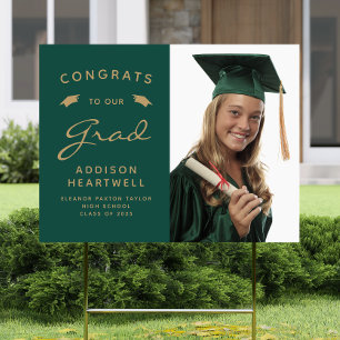2025 Photo Green and Gold Graduation Yard Sign