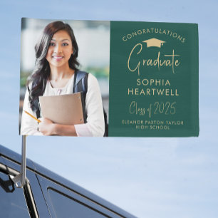 2025 Photo Green Gold Graduation Car Flag