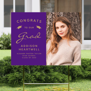 2025 Photo Purple and Gold Graduation Yard Sign