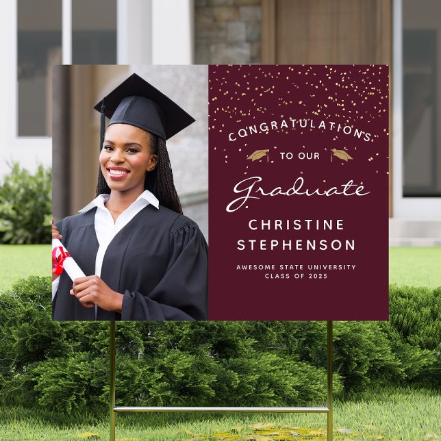 2025 Photo Script Burgundy White Graduation Yard Sign (Creator Uploaded)