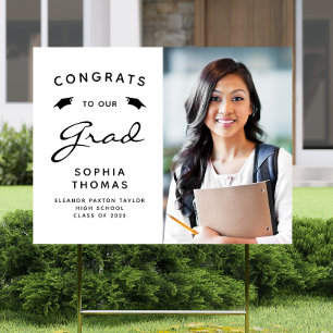 2025 Photo White and Black Graduation Yard Sign
