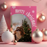 2025 Pink Retro Merry Christmas Glitter Photo Card<br><div class="desc">Celebrate the season with our Pink Retro Merry Christmas Glitter Photo Card! Featuring a family photo design with a festive white snowflake background, retro font, and a personalized glitter message on the back, this card adds a touch of sparkle and charm to your holiday greetings. Perfect for sending warm wishes...</div>