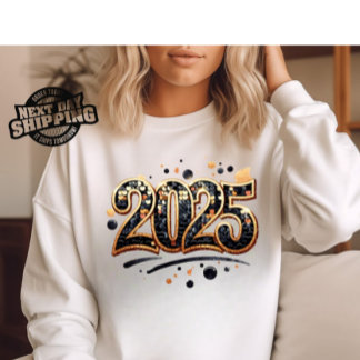 2025 Png, Sublimation Design, Gold Black Glitter T-Shirt