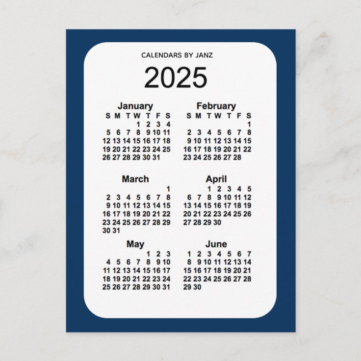 2025 Police Box Blue 6 Month Mini Calendar by Janz Postcard Zazzle