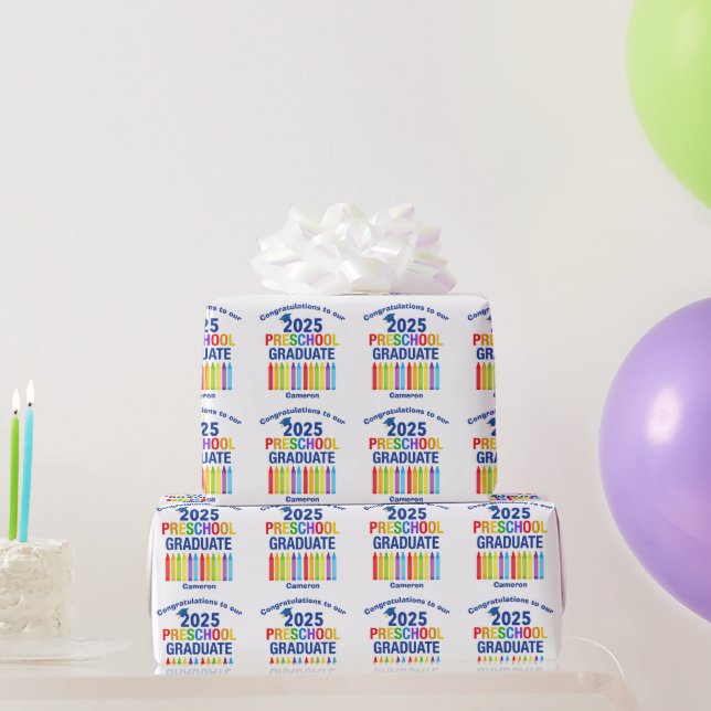 2025 Preschool Graduation Cute Custom Graduate Wrapping Paper (Party Gifts)