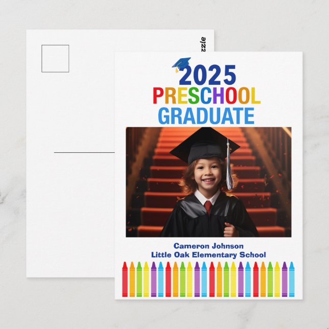 2025 Preschool Photo Custom Kids Graduation Postcard (Front/Back)