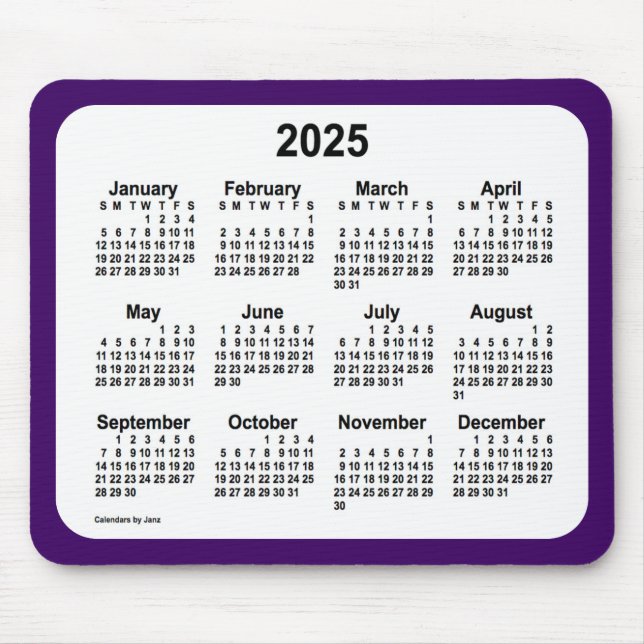 2025 Purple and White Calendar by Janz Two Tone Mouse Pad (Front)