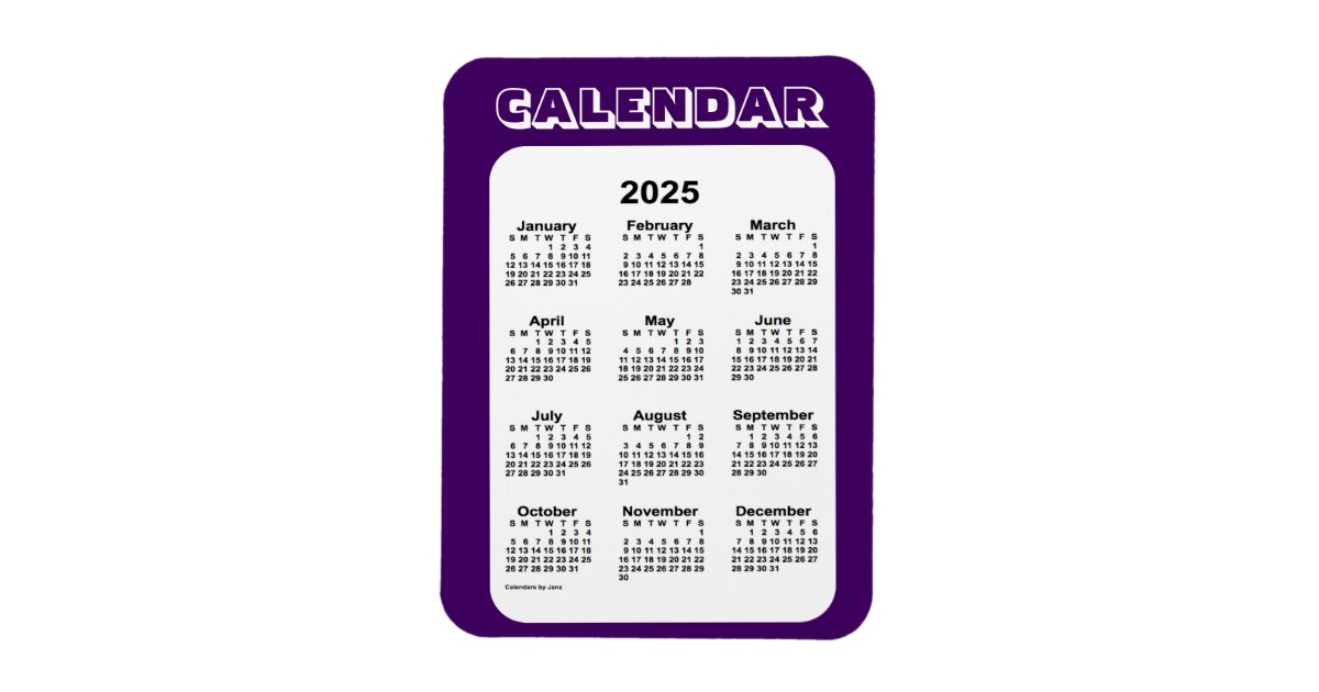 2025 Purple Calendar by Janz 3x4 Zazzle