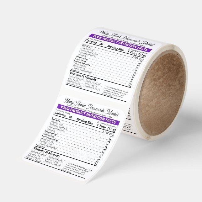 2025 Purple Personalized Editable Nutrition Facts  Square Sticker (Roll)