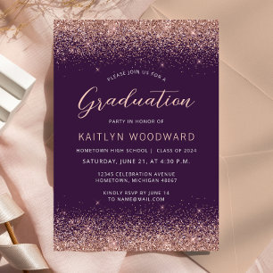 2025 Purple Rose Gold Glitter Graduation Party Invitation