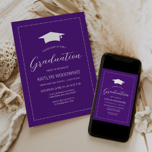 2025 Purple White Cap Modern Graduation Party Invitation