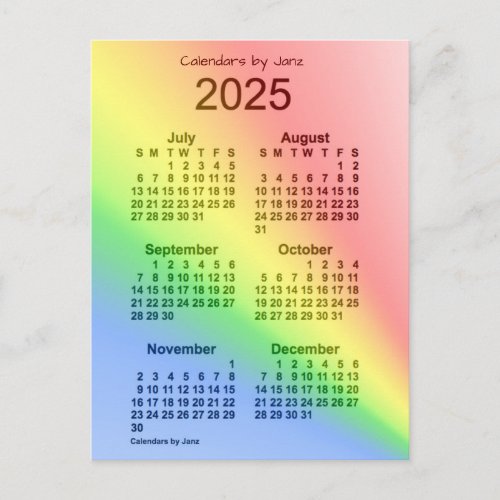 2025 Rainbow 6 Month Mini Calendar by Janz Postcard