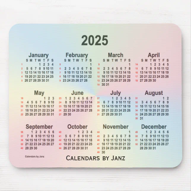 2025 Rainbow Cloud 52 Weeks Calendar by Janz Mouse Pad Zazzle