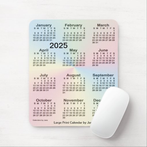2025 Rainbow Cloud Large Print Calendar by Janz Mouse Pad Zazzle