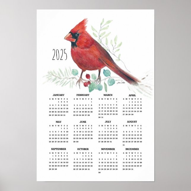 2025 Red Cardinal Poster Calendar (Front)