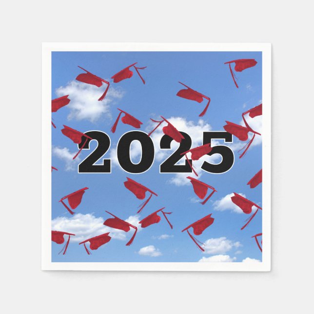 2025 Red Graduation Caps in Sky Napkins (Front)