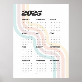 2025 Retro Wall Calendar - 18"x24" Poster