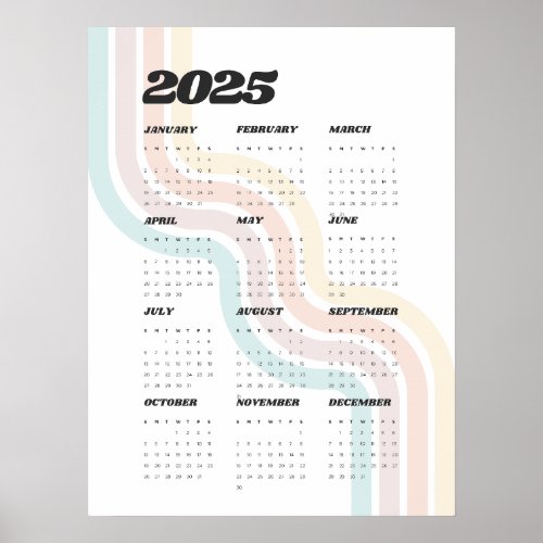 2025 Retro Wall Calendar _ 18x24 Poster