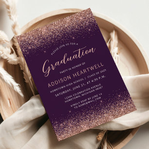 2025 Rose Gold Glitter Purple Graduation Party Invitation
