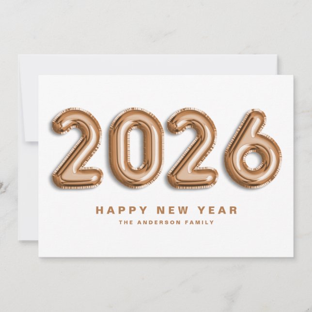 2025 Rose Gold Mylar Balloons Happy New Year Holiday Card (Front)
