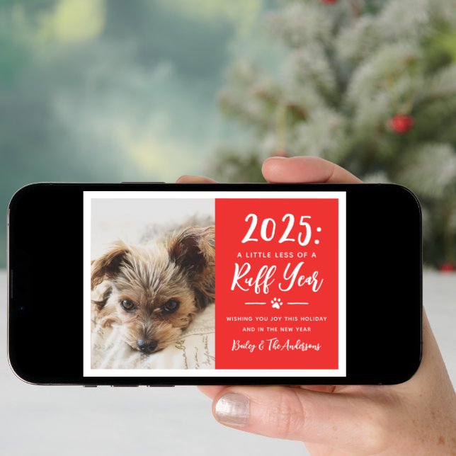 2025 Ruff Year Red Funny Dog Photo Holiday Card (Front Digital)