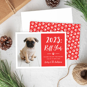 2025 Ruff Year Red Funny Dog Photo Holiday Card