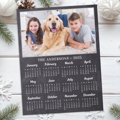 2025 Rustic Chalkboard Family Dog Photo Calendar Holiday Postcard