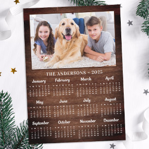 2025 Rustic Family Pet Dog 12 Month Photo Calendar Holiday Card