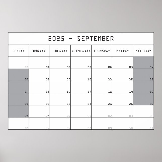 2025 september planer calendar big notes space poster (Front)