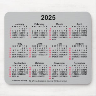 2025 Silver 52 Weeks ISO Calendar by Janz Mouse Pad
